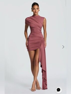 Asymmetrical Ruched Mini Dress in Dusty Rose